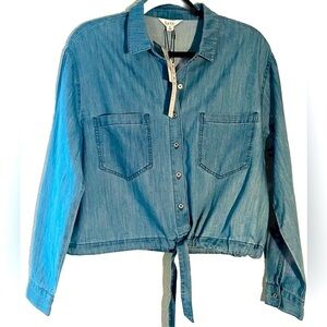 Nicole Milled Denim Front Tie Shirt NWT Size S
